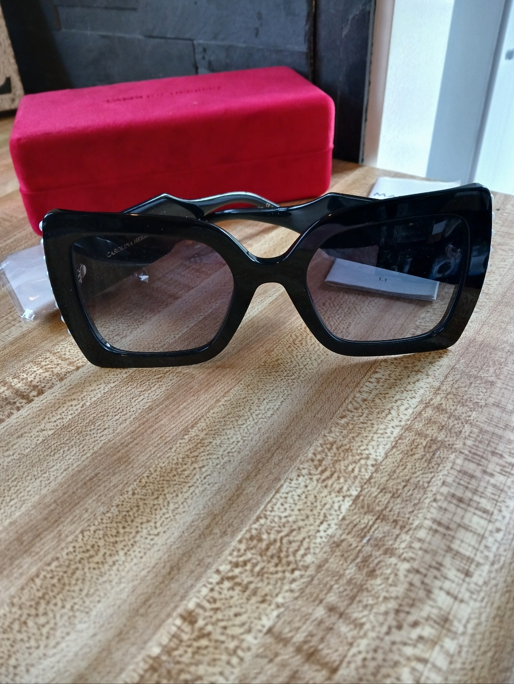 Carolina Herrera Chic Black Sunglasses with Pearl Accents, CH0001/S 8079O